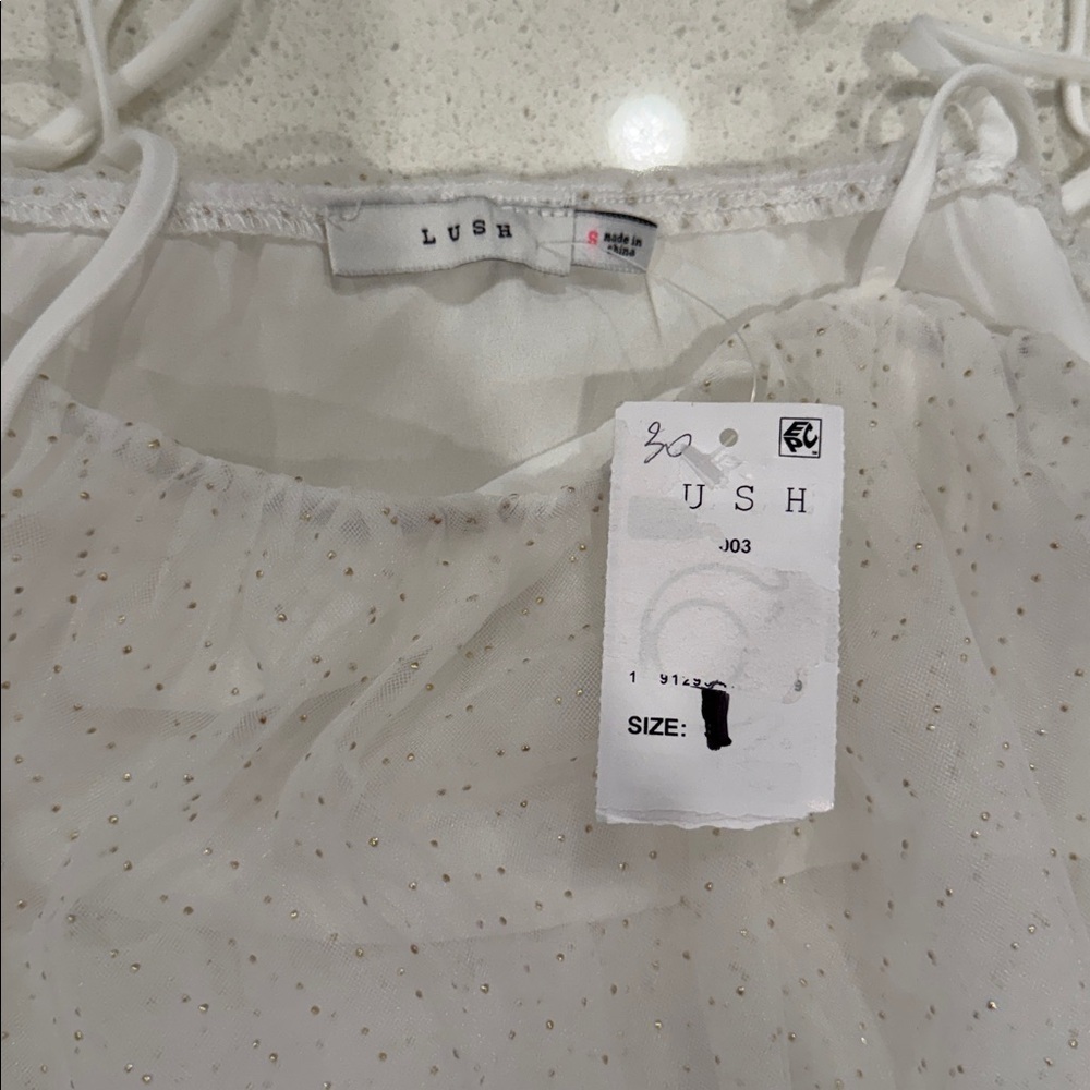 Lush NWT Tulle Tiered Cami tanktop top white gold - Picture 3 of 5